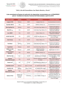 Lista Actualizada de Equipos de aplicación de plaguicidas Recomendados por el CENAPRECE para el combate de insectos Vectores de enfermedades a partir de 2015