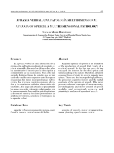 APRAXIA VERBAL. UNA PATOLOGÍA MULTIDIMENSIONAL APRAXIA OF SPEECH. A MULTIDIMENSIONAL PATHOLOGY N M