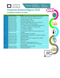 Proyectos Biotecnológicos 2016 Cronograma Tentativo de Clases