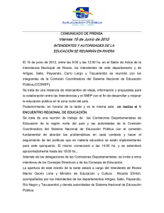 Viernes 15 de Junio de 2012    INTENDENTES Y AUTORIDADES DE LA  EDUCACIÓN SE REUNIRÁN EN RIVERA