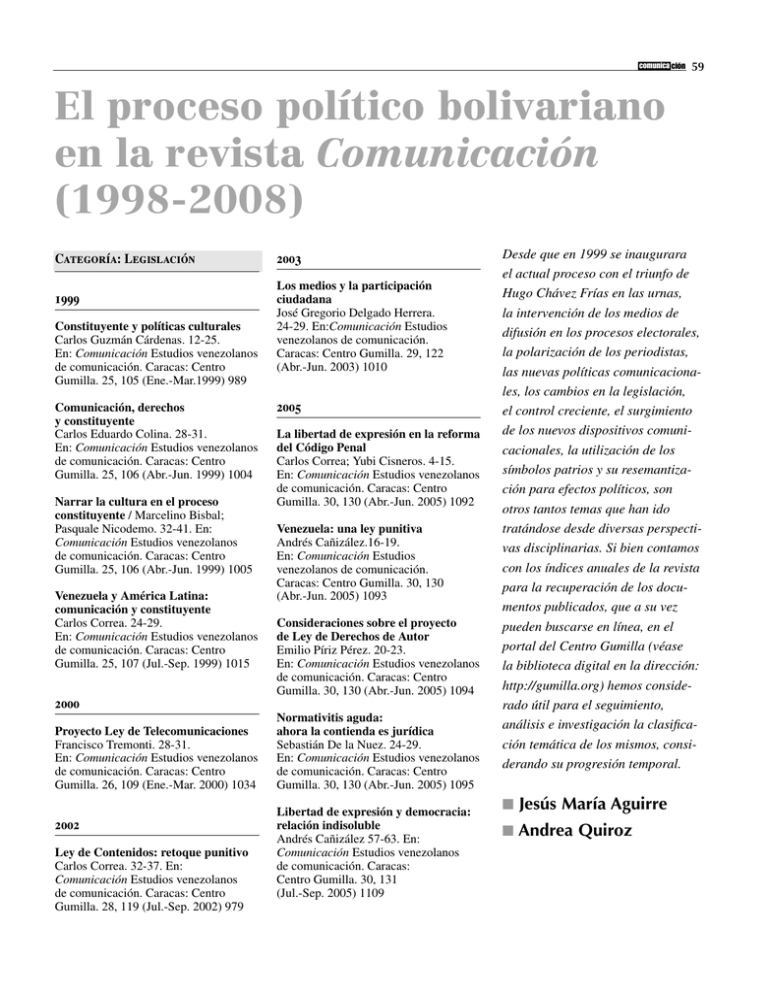 El Proceso Pol Tico Bolivariano En La Revista Comunicaci N (1998-2008).