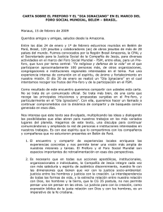 Carta sobre el Preforo y el Dia Ignaciano en el marco del Foro Social Mundial 2009