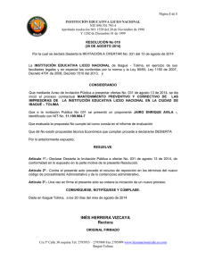 RESOLUCI N DESIERTA No. 018 MANTENIMIENTO ELECTRICO INV. 031 2014 20-ago-14