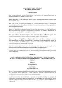 Reglamento de Concursos de Merecimientos y Oposici n para el Ingreso y Ascenso del Personal Administrativo a la Universidad T cnica de Manab .