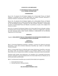 Reglamento para el otorgamiento de distinciones honor ficas de la Universidad T cnica de Manab .