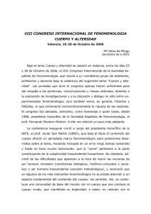 VIII CONGRESO INTERNACIONAL DE FENOMENOLOGIA CUERPO Y ALTERIDAD