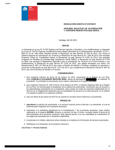 RESOLUCIÓN EXENTA Nº:2187/2015 APRUEBA  SOLICITUD  DE  AUTORIZACIÓN Y CONVENIO RESPECTIVO QUE INDICA. Santiago, 26/ 03/ 2015