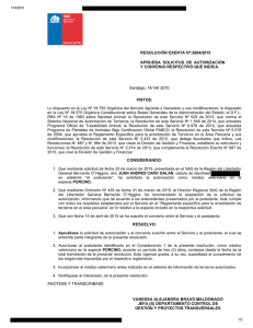 RESOLUCIÓN EXENTA Nº:2684/2015 APRUEBA  SOLICITUD  DE  AUTORIZACIÓN Y CONVENIO RESPECTIVO QUE INDICA. Santiago, 14/ 04/ 2015