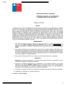 RESOLUCIÓN EXENTA Nº:3086/2015 APRUEBA  SOLICITUD  DE  AUTORIZACIÓN Y CONVENIO RESPECTIVO QUE INDICA. Santiago, 30/ 04/ 2015