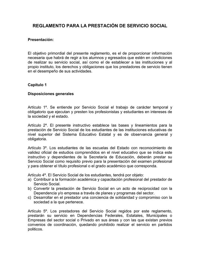 Propuesta alternativa Oh querido Suposición Reglamento para la Prestación de Servicio Social (.pdf 29 kb)