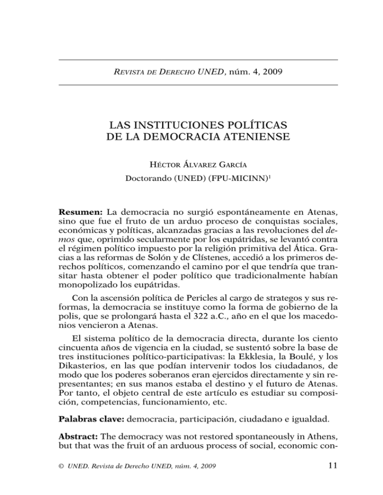 LAS INSTITUCIONES POLÍTICAS DE LA DEMOCRACIA ATENIENSE