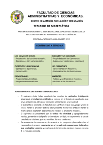 FACULTAD DE CIENCIAS ADMINISTRATIVAS Y  ECONÓMICAS. TEMARIO DE MATEMÁTICA