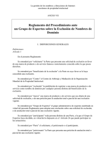 VII. Reglamento del Procedimiento ante un Grupo de Expertos sobre la Exclusión de Nombres de Dominio