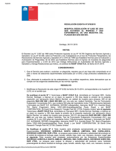 Modifica resolución N° 8.052 de 2014 que autoriza el ingreso y uso experimental de una muestra del plaguicida BAS 850 00H
