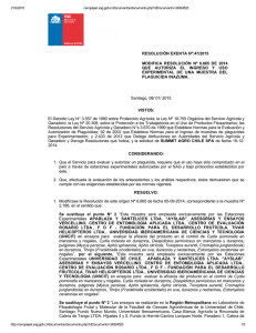 Modifica resolución N° 6.665 de 2014 que autoriza el ingreso y uso experimental de una muestra del plaguicida Inazuma