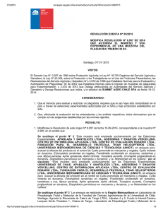 Modifica resolución N° 6.957 de 2014 que autoriza el ingreso y uso experimental de una muestra del plaguicida Trebon 30 EC