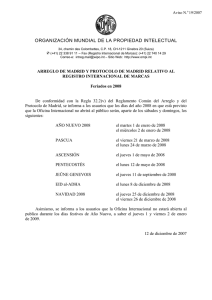 ORGANIZACIÓN MUNDIAL DE LA PROPIEDAD INTELECTUAL  Aviso N. 19/2007