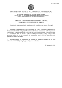 ORGANIZACIÓN MUNDIAL DE LA PROPIEDAD INTELECTUAL  Aviso N. 1/2009