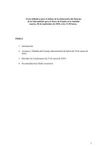 Texto definitivo para el debate de la elaboración del Informe de la Subcomisión para el Pacto de Estado en la Sanidad