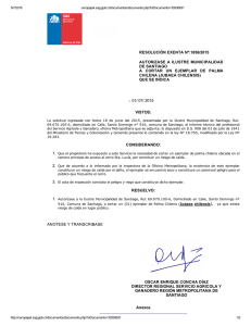 Autorizase a Ilustre Municipalidad de Santiago a cortar un ejemplar de Palma Chilena (Jubaea Chilensis) que se indica