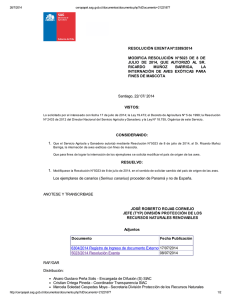 Modifica resolución N° 5023 de 8 de julio de 2014, que autorizó al sr. Ricardo Muñoz Barriga, la internación de aves exóticas para fines de mascota