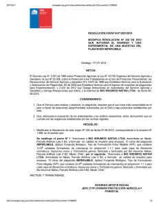Modifica resolución N° 330 de 2012 que autoriza el ingreso y uso experimental de una muestra del plaguicida Asperjable