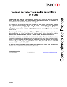 Gacetilla de Prensa: Proceso cerrado y sin multa para HSBC en Suiza