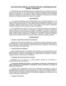 DECLARATORIA GENERAL DE PROTECCION DE LA DENOMINACION DE ORIGEN “CHARANDA”.