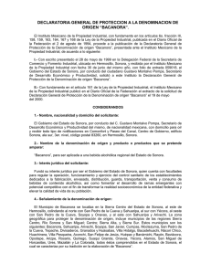 DECLARATORIA GENERAL DE PROTECCION A LA DENOMINACION DE ORIGEN “BACANORA”.