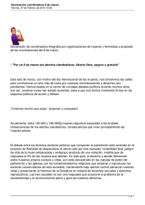 Declaraci&oacute;n de coordinadora integrada por organizaciones de mujeres y feministas... de las movilizaciones del 8 de marzo.