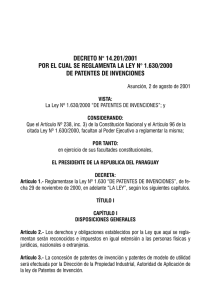 DEcREtO n&deg; 14.201/2001 DE PatEntES DE InVEncIOnES