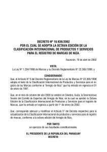 DEcREtO nº 16.939/2002 cLaSIFIcacIÓn IntERnacIOnaL DE PRODUctOS y SERVIcIOS