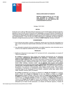Modifica resolución N° 477 de 2013 que autoriza el ingreso y uso experimental de una muestra del plaguicida Betk-03-OD N3