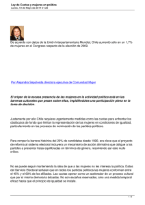 De acuerdo con datos de la Unión Interparlamentaria Mundial, Chile... de mujeres en el Congreso respecto de la elección de...