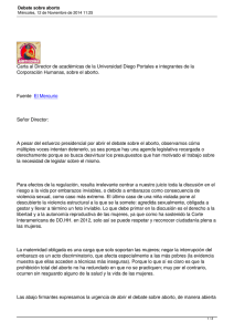 Carta al Director de académicas de la Universidad Diego Portales... Corporación Humanas, sobre el aborto.