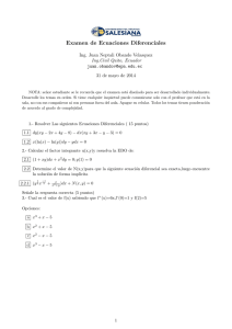 Examen de Ecuaciones Diferenciales Ing. Juan Neptali Obando Velasquez Ing.Civil Quito, Ecuador