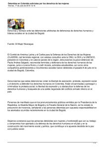 Denuncia y rechazo ante las detenciones arbitrarias de defensoras de... líderes sociales en la ciudad de Bogotá