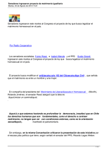 Senadores ingresaron este martes al Congreso el proyecto de ley... matrimonio homosexual en el país.