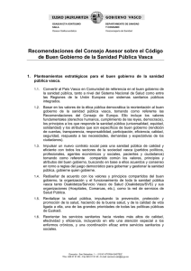 Recomendaciones del Consejo Asesor sobre el Código de Buen Gobierno de la Sanidad Pública Vasca