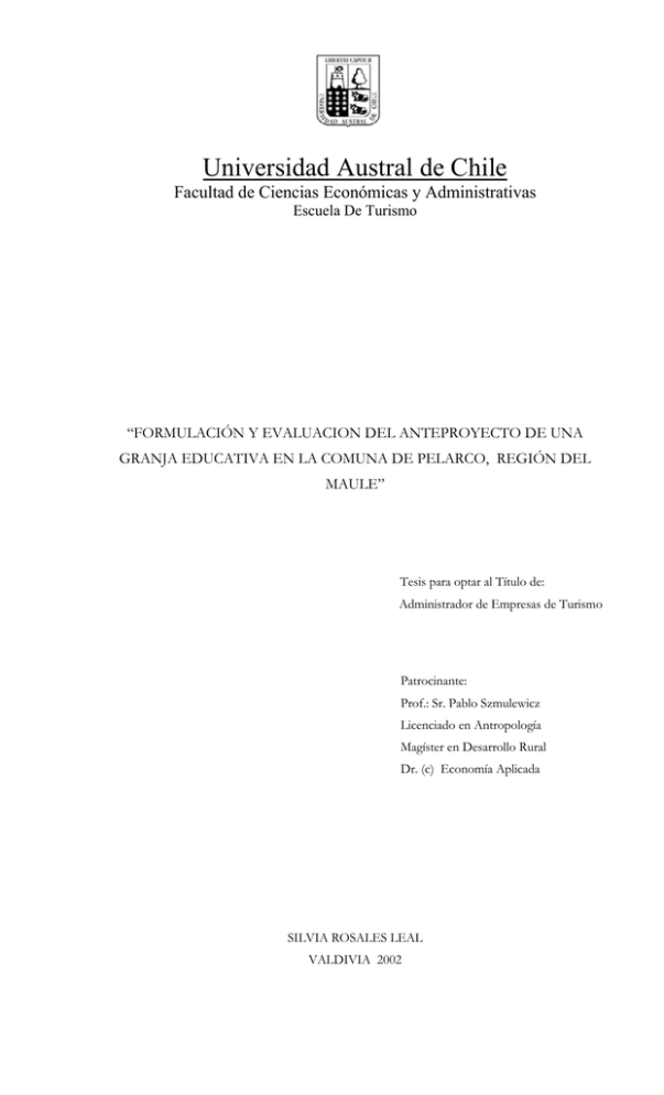 Formulaci N Y Evaluaci N De Un Anteproyecto De Una Granja Educativa En 