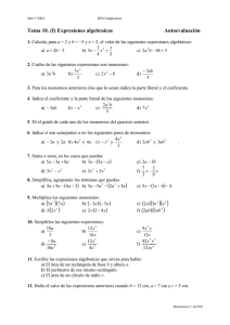 Tema 10. (I) Expresiones algebraicas  Autoevaluación