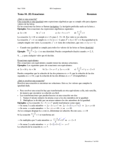 Tema 10. (II) Ecuaciones  Resumen
