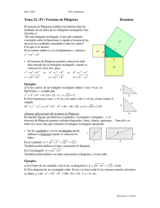Tema 12. (IV) Teorema de Pitágoras  Resumen