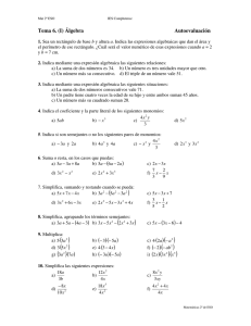 Tema 6. (I) Álgebra  Autoevaluación