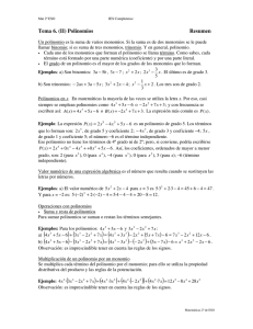 Tema 6. (II) Polinomios  Resumen