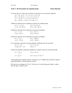 Tema 7. (II) Ecuaciones de segundo grado  Autoevaluación a)