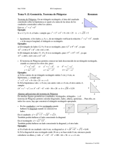 Tema 9. (I) Geometría. Teorema de Pitágoras  Resumen