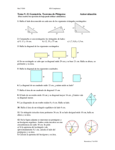 Tema 9. (I) Geometría. Teorema de Pitágoras  Autoevaluación
