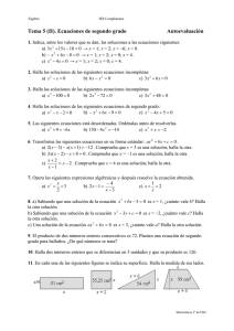 Autoevaluación (II). Ecuaciones de 2º grado