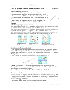Tema 10. Transformaciones geométricas  en el plano  Resumen